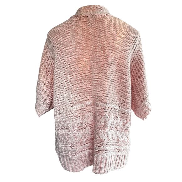 Chico's Cardigan Womens Size 2 Large Open Knit Short Dolman Sleeve Pink Sweater - Picture 9 of 11